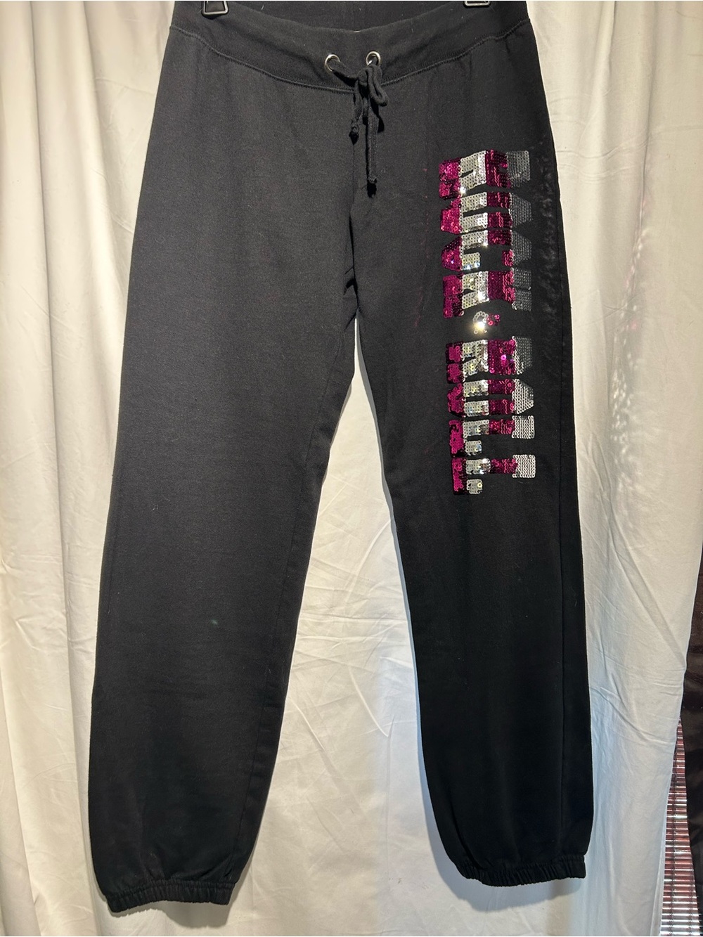 Feathers Y2K Black Rock & Roll Sequin Sweatpants Joggers Size L